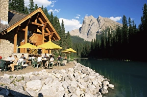 Dine Prints: Restaurant overlooking Emerald Lake, with Mount Burgess beyond, in evening light