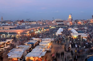 Market Stalls Prints: Restaurant stalls, Djemaa el Fna, Marrakech, Morocco, North Africa, Africa