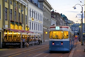 Gothenburg Prints: Restaurant and tram on Sodra Hamng, Gothenburg, Sweden, Scandinavia, Europe