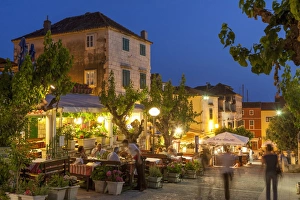 Eating And Drinking Prints: Restaurants at dusk, Makarska, Dalmatian Coast, Croatia, Europe