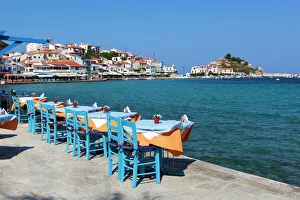 Restaurant Prints: Restaurants on harbour, Kokkari, Samos, Aegean Islands, Greece