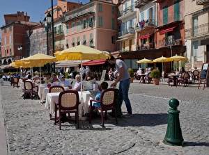 Pavement Cafes Prints: Restaurants along waterfront, Villefranche