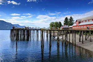 Alaska Prints: Restored salmon cannery museum, dock and boats, Icy Strait Point, Hoonah, Summer