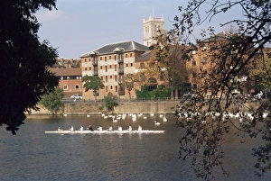 Restored warehouses and the River Severn, Worcester, Worcestershire, England