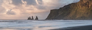 Reynisdrangar Prints: Reynisdrangar Basalt Sea Stacks at sunrise, Vik, South Region (Sudurland), Iceland