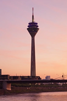 Rheinturm and Rheinkniebrucke, Dusseldorf, Nordrhein-Westfalen, Germany, Europe