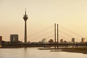 River Rhine Prints: Rheinturm tower, Rheinkniebruecke bridge and Media Harbour (Medienhafen)