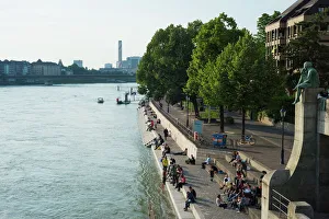 Riverbank Prints: The Rhine River, Basel, Switzerland, Europe