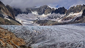 Glacial Prints: Rhone Glacier at Furka Pass, Canton of Valais, Swiss Alps, Switzerland, Europe