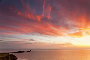 Orange Colour Prints: Rhossili Bay, Worms End, Gower Peninsula, Wales, United Kingdom, Europe