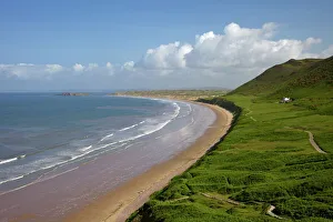 Isle Prints: Rhossili Beach in spring morning sunshine, Gower Peninsula, County of Swansea