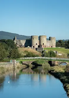 Swan Prints: Rhuddlan Castle and the River Clwyd, Rhuddlan, Denbighshire, North Wales, UK