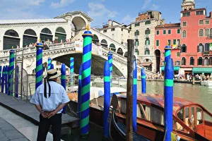 Bridges Prints: Rialto Bridge and gondolier, Grand Canal, Venice, UNESCO World Heritage Site