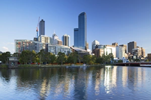 Melbourne Prints: Rialto Towers and skyline along Yarra River, Melbourne, Victoria, Australia, Pacific