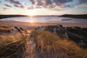 Cornwall Gallery: Ribbed sand and sand dunes at sunset, Crantock Beach, Crantock, near Newquay, Cornwall