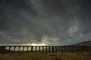 Ribblehead Viaduct, sunset, Yorkshire Dales National Park, Yorkshire, England, United Kingdom