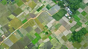 Irrigation Prints: Rice paddies and fields surround historical site in Bangladesh during clear weather