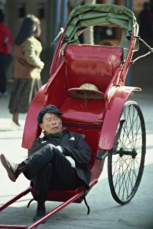 Chinese Ethnicity Prints: Rickshaw puller, Star Ferry Piers, Hong Kong, China, Asia
