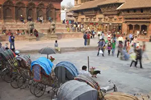 Religious Complex Prints: Rickshaws in Durbar Square, UNESCO World Heritage Site, Kathmandu, Nepal, Asia