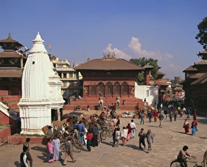 Rickshaws Prints: Rickshaws lined up in Durbar Square in Kathmandu, UNESCO World Heritage Site, Nepal, Asia