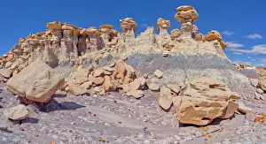 A ridge of hoodoos that resemble dog heads in Devils Playground at Petrified Forest National Park, Arizona, United States of America, North America
