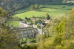 Rievaulx Abbey and remote village near Helmsley in North Yorkshire, England, United Kingdom