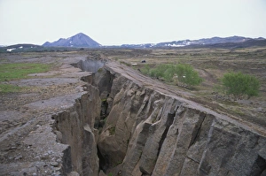 Rift where earth is splitting at plate boundary, Grotagja, Lake Myvatn region