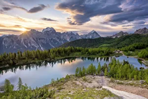 Veneto Prints: Rifugio Croda da Lago and Lake Federa at sunset with Antelao