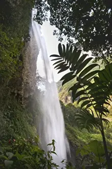 The Rio Verde waterfall, one of many in the valley of the Pastaza River that flows from the Andes to the upper Amazon Basin, near Banos, Ambato Province, Central Highlands, Ecuador