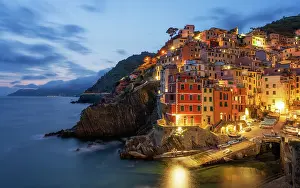 Stunning Prints: Riomaggiore at blue hour, Cinque Terre, La Spezia province in Liguria region, Italy