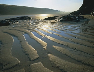 Day Break Prints: Ripples in sandy beach at dawn, Porthcothan, near Newquay, Cornwall, England, UK, Europe