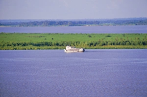 River Boat Prints: River Amazon near Santarem, Brazil, South America