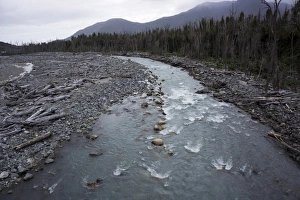 Andes Prints: River in the Andes, destruction caused by earthquake, Patagonia, Chile, South America