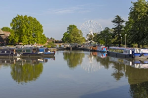 Ferris Wheel Prints: River Avon long boats and ferris wheel, Stratford upon Avon, Warwickshire, England