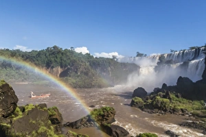 Tour Boat Prints: A river boat at the base of the falls