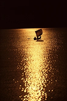 Irrawaddy Prints: River boat, Irrawaddy (Ayeyarwady) River, Myanmar (Burma), Asia
