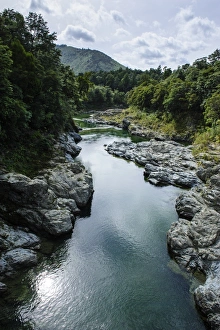 River contributing water to the Marlborough Sounds, South Island, New Zealand, Pacific