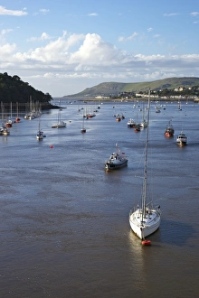 River Conwy estuary looking to Deganwy and Great Orme, Llandudno, in summer, Gwynedd, North Wales, United Kingdom, Europe