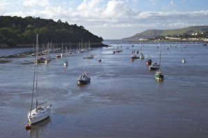 River Conwy estuary looking to Deganwy and Great Orme, Llandudno, in summer, Gwynedd, North Wales, United Kingdom, Europe
