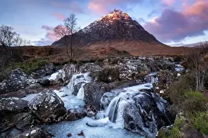 Awe Inspiring Prints: River Coupall Waterfall and Stob Dearg (Buachaille Etive Mor) in winter
