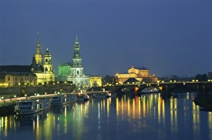 River Elbe Prints: The River Elbe and city skyline at night at Dresden