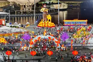 River Hongbao decorations for Chinese New Year celebrations at Marina Bay, Singapore, Southeast Asia, Asia