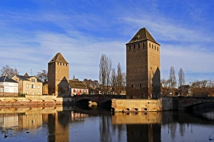 Alsace Prints: River Ill with Ponts Couverts and Strasbourg Cathedral, UNESCO World Heritage Site