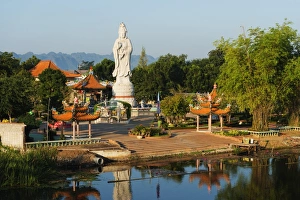 Kanchanaburi Prints: River Kwai and Kuang Im Chapel Buddhist temple, Kanchanaburi, Thailand, Southeast Asia