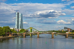 River Main and New European Central Bank Building, Ostend, Frankfurt am Main, Hesse