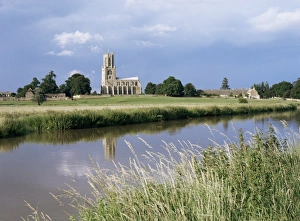 Northamptonshire Prints: River Nene and Fotheringay church, Northamptonshire, England, United Kingdom, Europe