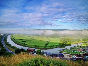 British Isles Prints: River Ouse, elevated view, Lewes, East Sussex, England, United Kingdom, Europe