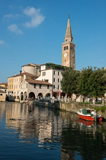 The river port and the oratory of the Madonna della Pescheria, Portogruaro, Veneto, Italy, Europe
