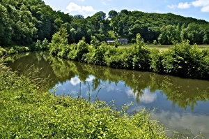 Dinan Prints: River Rance bank and reflections, Dinan, Brittany, France, Europe