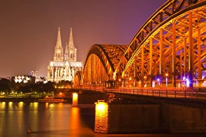 River Rhine Prints: The River Rhine and Cologne Cathedral at night
